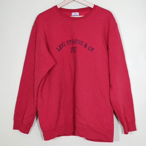 Levis Sweatshirt Men L Red Levi Staruss & Co Crewneck Print LS Fleece Preppy VTG - Picture 1 of 15
